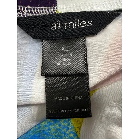 ali miles top short sleeve abstract bold color blocks v neck womens xl - Picture 3 of 5
